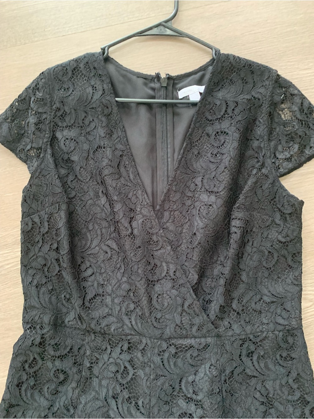 Black Cap Sleeve Lace Faux Wrap Romper